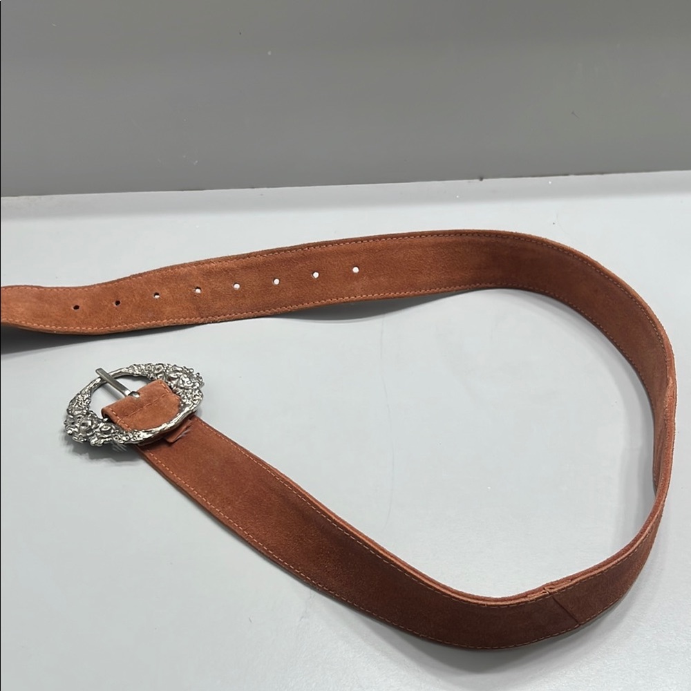 Free People Tan Belt with Ornate Silver Buckle - Picture 3 of 3